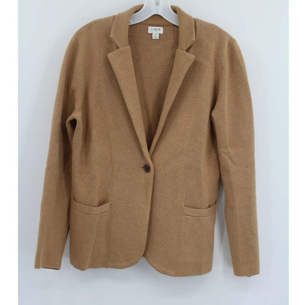 J. Crew Schoolboy Cotton Knit Cardigan Sweater Soft Blazer Brown Tan Small
